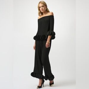 Joseph Ribkoff Black Georgette Off Shoulder Pleated Top Style 253939